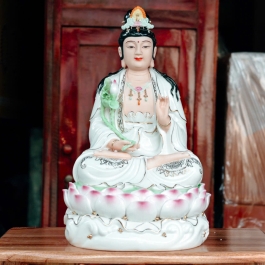 Tượng Đại Thế Chí Bồ Tát Ngồi trên đài sen hồng bằng sứ Đức Hóa