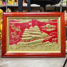 Tranh Thuận Buồm Xuôi Gió Bằng Đồng Khung Gỗ Ngang 70cm Cao 50cm