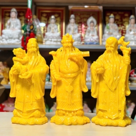 Bộ Tượng Phúc Lộc Thọ Bằng Bột Đá Màu Vàng Cao 37cm– Mang Lại Phúc Khí, Tài Lộc, Trường Thọ