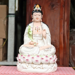 Tượng Đại Thế Chí Bồ Tát Bằng sứ đức hóa ngồi trên đài sen hồng cao cấp cao 37cm