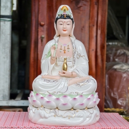 Tượng Quan Thế Âm Bồ Tát Bằng sứ đức hóa ngồi trên đài sen cao cấp cao 37cm