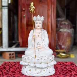 Tượng Địa Tạng Vương Bồ Tát bằng sứ đức hóa ngồi trên đài sen cao 27cm