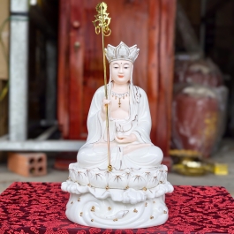 Tượng Địa Tạng Vương Bồ Tát bằng sứ đức hóa ngồi trên đài sen cao 27cm