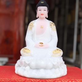 Tượng Phật A Di Đà bằng đá ngồi trên đài sen cao 30cm