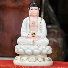 Tượng Phật A Di Đà bằng đá ngồi trên đài sen cao 30cm