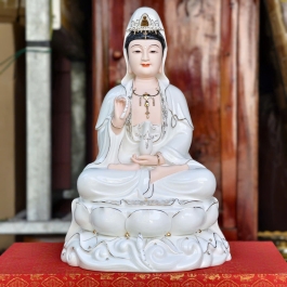 Tượng Quan Thế Âm Bồ Tát bằng sứ đức hóa cao cấp ngồi trên đài sen (3 cỡ: Cao 30cm, Cao 35cm, Cao 40cm)