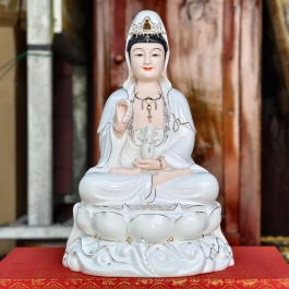 Tượng Quan Thế Âm Bồ Tát bằng sứ đức hóa cao cấp ngồi trên đài sen (3 cỡ: Cao 30cm, Cao 35cm, Cao 40cm)