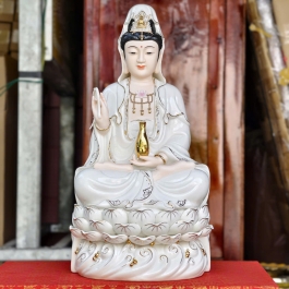 Tượng Quan Âm Bồ Tát ngồi đài sen cao cấp bằng sứ đức hóa cao 45cm