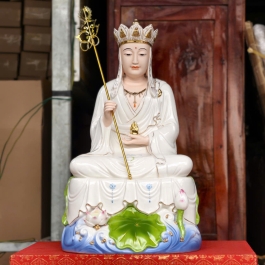 Tượng Địa Tạng Vương Bồ Tát ngồi đài sen tay cầm tích trượng (3 cỡ cao: 30cm, 40cm và 42cm)