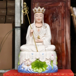 Tượng Địa Tạng Vương Bồ Tát ngồi đài sen tay cầm tích trượng (3 cỡ cao: 30cm, 40cm và 42cm)
