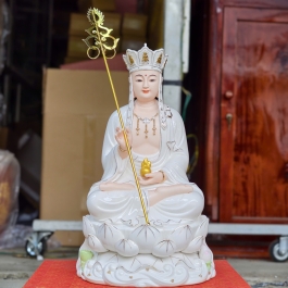 Tượng Địa Tạng Vương Bồ Tát bằng sứ đức hóa cao cấp ngồi trên đài sen (Cao 31cm, 35cm, 41cm)