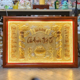 [67x98] Cửu Huyền Thất Tổ bằng đồng khung gỗ cao cấp ngang 98cm cao 67cm – CÓ ĐÈN