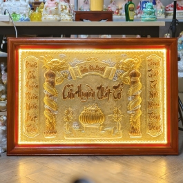 [67x98] Cửu Huyền Thất Tổ bằng đồng khung gỗ cao cấp ngang 98cm cao 67cm – CÓ ĐÈN