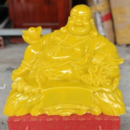 Tượng Di Lạc cầm thỏi vàng bằng bột đá mang phúc lạc và tài lộc cao 30cm