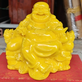 Tượng Di Lạc cầm thỏi vàng bằng bột đá mang phúc lạc và tài lộc cao 23cm