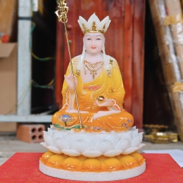 Tượng Địa Tạng Vương Bồ Tát ngồi trên đài sen bằng đá cao cấp (2 cỡ: 31cm và 43cm)