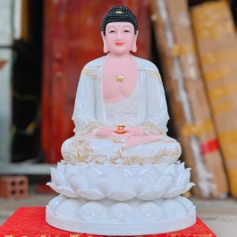 Tượng Phật A Di Đà ngồi trên đài sen bằng đá cao cấp cao 42cm – Màu Trắng