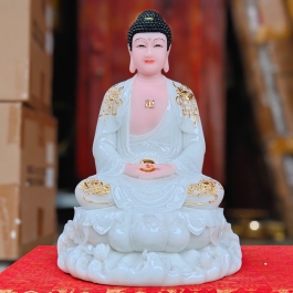Tượng Phật A Di Đà ngồi trên đài sen bằng đá cao cấp cao 30cm – Màu Trắng