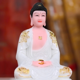 Tượng Phật A Di Đà ngồi trên đài sen bằng đá cao cấp cao 30cm – Màu Trắng