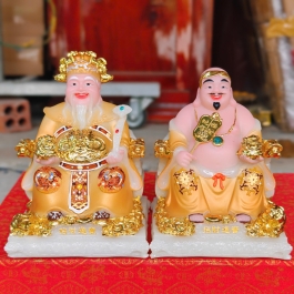 Tượng Thần Tài Thổ Địa đá Việt Nam – Mẫu Phú quý đeo dây chuyền cao 16cm