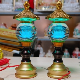 Bộ Đèn Thờ Hoa Sen Pha Lê Hình Tháp Đèn Sáng Nhiều màu cao 31cm - Dạng tròn