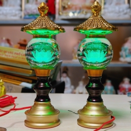 Bộ Đèn Thờ Hoa Sen Pha Lê Hình Tháp Đèn Sáng Nhiều màu cao 31cm - Dạng tròn