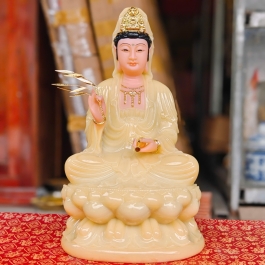 Tượng Phật Quan Thế Âm Bồ Tát màu vàng thạch anh  bằng đá cao cấp cao 30cm