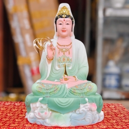 Tượng Phật Quan Thế Âm Bồ Tát màu xanh gấm cao 29cm