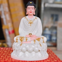 Tượng Phật Thích Ca Mâu Ni bằng đá nhập khẩu cao cấp cao 30cm – Màu trắng