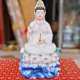 Tượng Phật Quan Thế Âm Bồ Tát ngồi trên đài sen bằng sứ đức hóa cao cấp cao 32cm