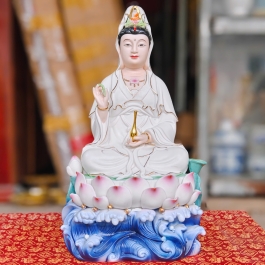 Tượng Phật Quan Thế Âm Bồ Tát ngồi trên đài sen bằng sứ đức hóa cao cấp cao 32cm