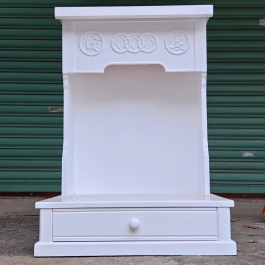 Bàn thờ Thần Tài Thổ Địa gỗ sồi ngang 60cm, cao 88cm – Màu trắng