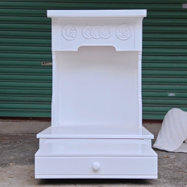 Bàn thờ Thần Tài Thổ Địa gỗ sồi ngang 60cm, cao 88cm – Màu trắng