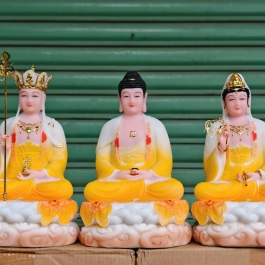 Tượng Tam Thế Phật ngồi – Bộ 3 Tượng Phật Tây Phương Tam Thánh  bằng Đá Nhập Khẩu cao 31cm