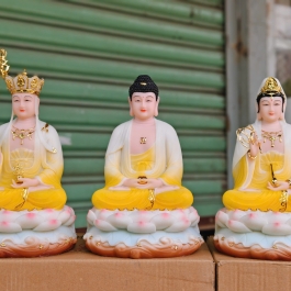 Tượng Tam Thế Phật ngồi – Bộ 3 Tượng Phật Tây Phương Tam Thánh bằng Đá Nhập Khẩu cao 31cm – vàng