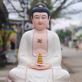 Tượng Phật A Di Đà Bằng Sứ Đức Hóa sen hồng 2 Kích Cỡ Cao (31cm và 41cm) màu trắng