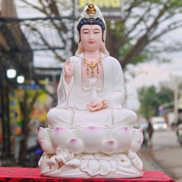 Tượng Quan Thế Âm Bồ Tát bằng sứ Đức Hóa sen hồng cao cấp 2 cỡ (30cm và 40cm)