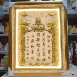 [38x48] Bài vị Thần Tài Thổ Địa Dát Vàng Nền Trắng cao 48cm ngang 38cm (Có Đèn)