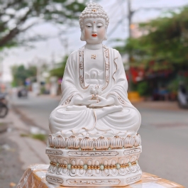 Tượng Phật A Di Đà bằng sứ đức hóa cao cấp ngồi trên đài sen cao 41cm