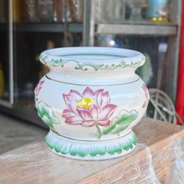 Lư hương sứ bạch ngọc hoa sen tím nổi cao cấp đường kính 13cm