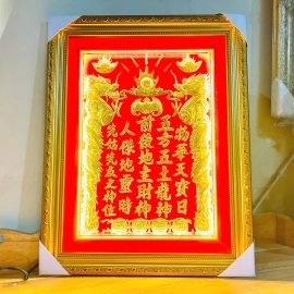 [42x60] Bài vị Thần Tài Thổ Địa Dát vàng 24K Khung Nhựa Nền Đỏ Cao 60cm x Ngang 42cm - Có đèn