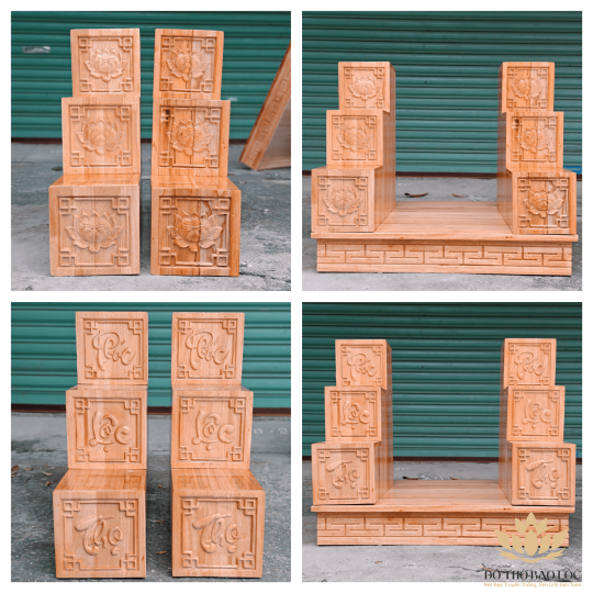 Bục tam cấp bàn thờ Thần Tài Thổ Địa mặt 16cm gỗ xoan cao cấp – Mẫu mới