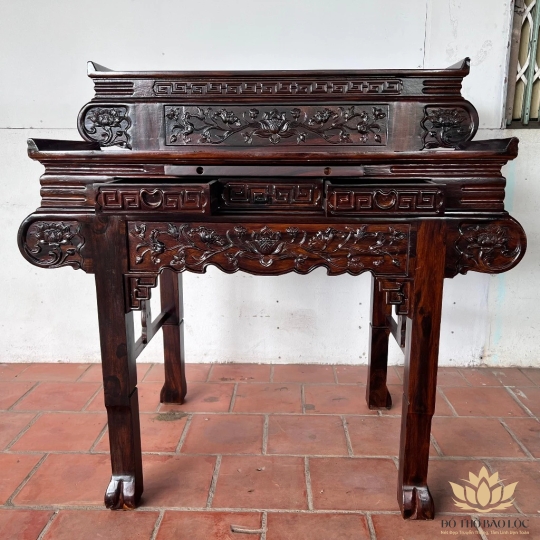 Bàn thờ gia tiên gỗ muồng 2 tầng ngang 1m34