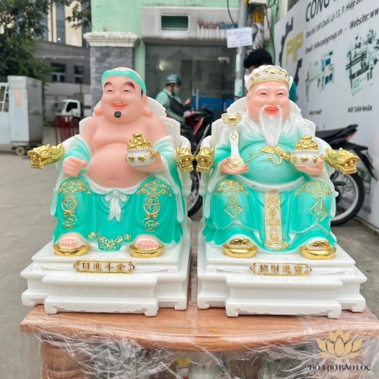 [10inch] Tượng Thần tài Thổ Địa ngồi ghế đá nhập khẩu mẫu mới nhất cao 25cm – Xanh