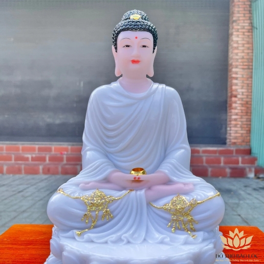 [12inch] Tượng Phật Bổn Sư Thích Ca Mâu Ni bằng đá nhập khẩu cao cấp  cao 31cm –màu trắng 
