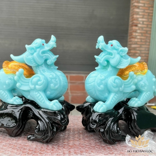 [7inch] Cặp Tỳ Hưu Phong Thủy Chiêu Tài Hút Lộc - Màu xanh- Cao 18cm 