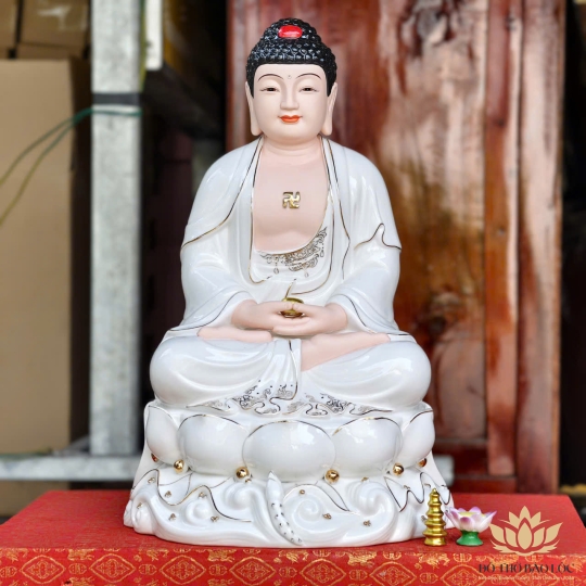Tượng A Di Đà bằng sứ đức hóa cao cấp ngồi trên đài sen (3 cỡ: Cao 30cm, Cao 35cm, Cao 40cm)