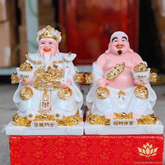 Tượng Thần Tài Thổ Địa đá Việt Nam phú quý rồng cao 25cm (MÀU TRẮNG)