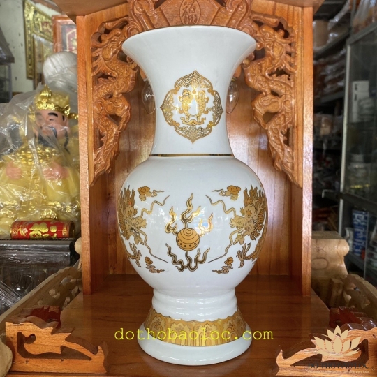 Bình bông sứ Trắng Rồng cao cấp cao 31.5cm