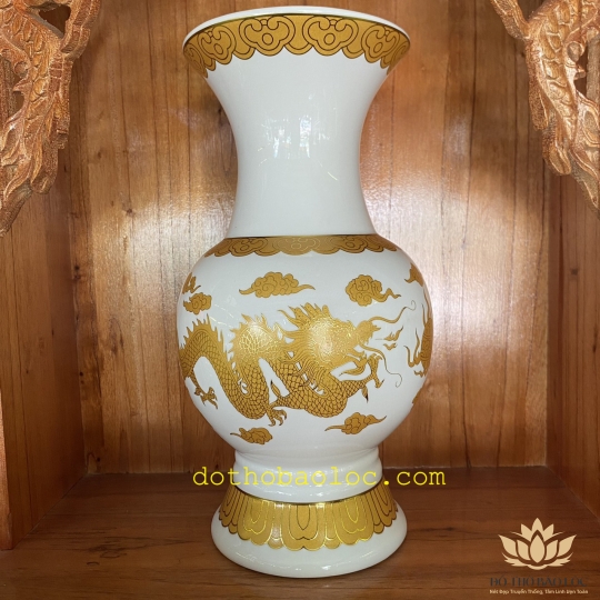 Bình bông sứ Trắng Rồng cao cấp - Cao 20cm Ngang 9cm 